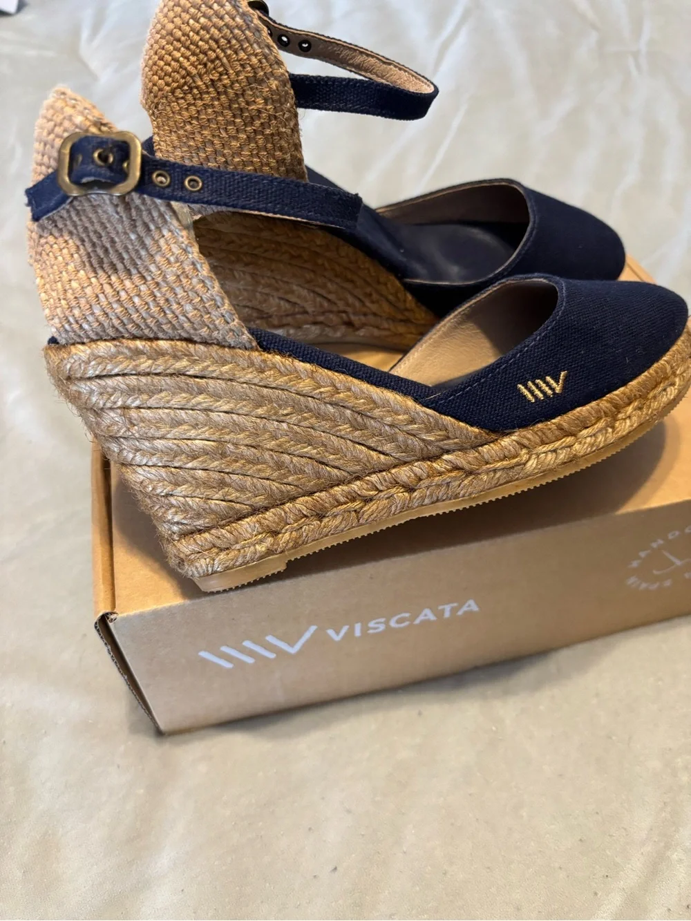 Viscata Satuna Navy Canvas & Yute Espadrille Wedge Sandals